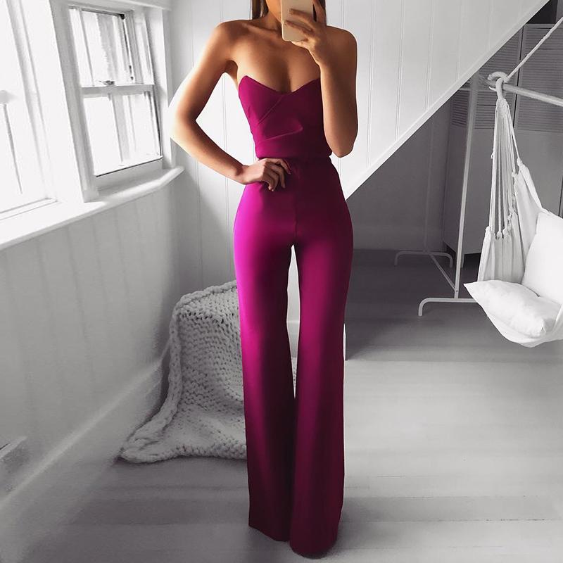 Sexy Off-Shoulder Pure Colour Sleeveless  Jumpsuit