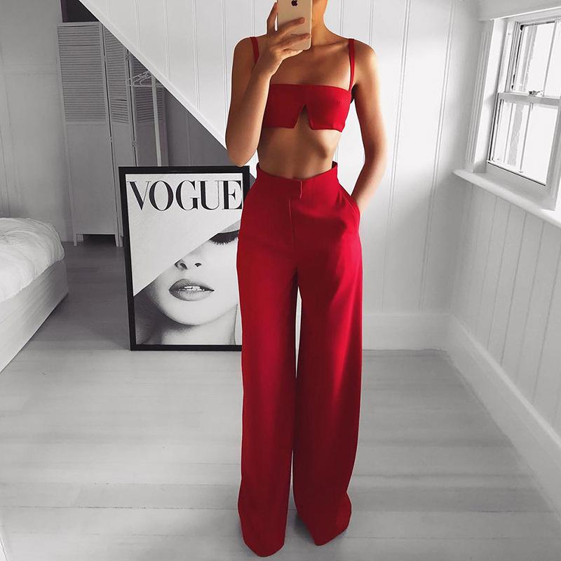 Sexy Off-Shoulder Pure Colour Sleeveless Set