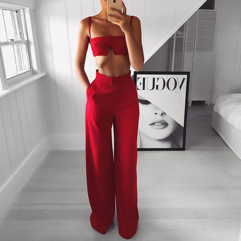Sexy Off-Shoulder Pure Colour Sleeveless Set