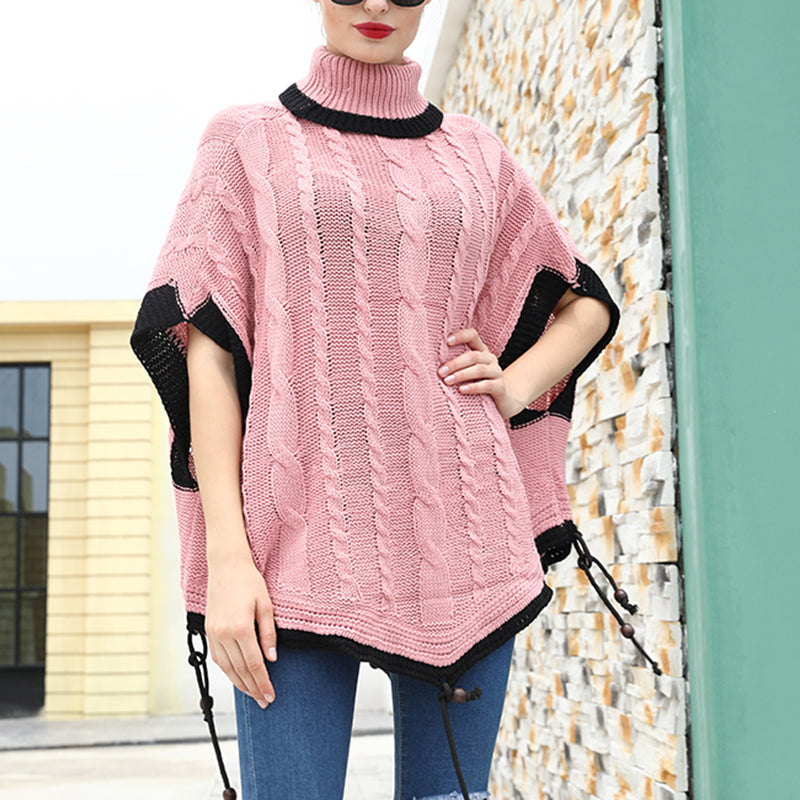 Fashion Large Size Bat Sleeve Solid Color Knit Pullover Sweater