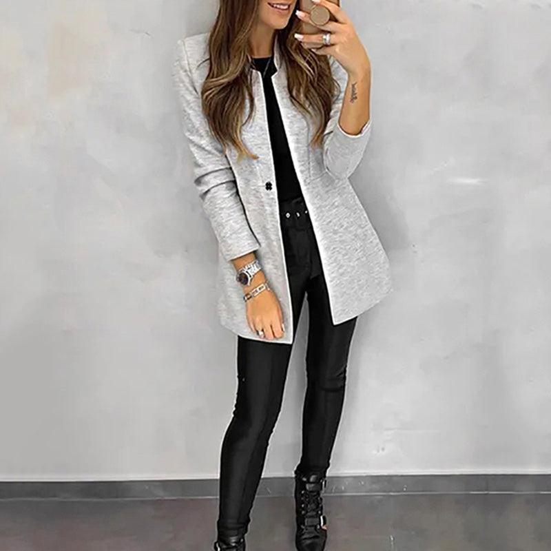 Fashion Pure Colour Tailored Collar Long Sleeve Splicing Coat