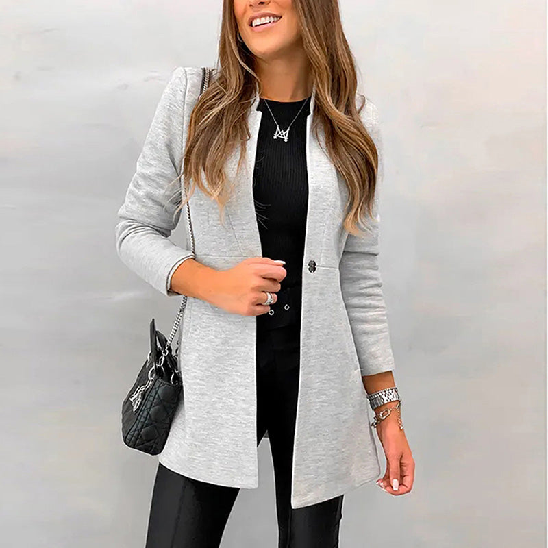 Fashion Pure Colour Tailored Collar Long Sleeve Splicing Coat