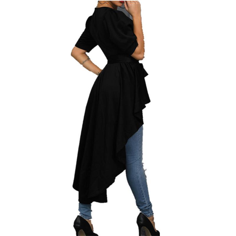 Fashionable Pure Color Middle Sleeve Irregular Long Top