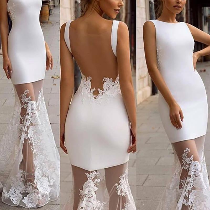 Sexy Bare Back Hollow-Carved Design sleeveless Dress