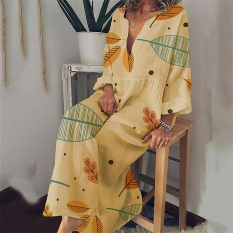 Women's V-Neck Long-Sleeved Printed Dresses