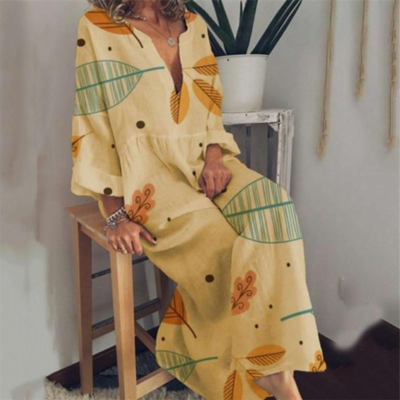 Women's V-Neck Long-Sleeved Printed Dresses