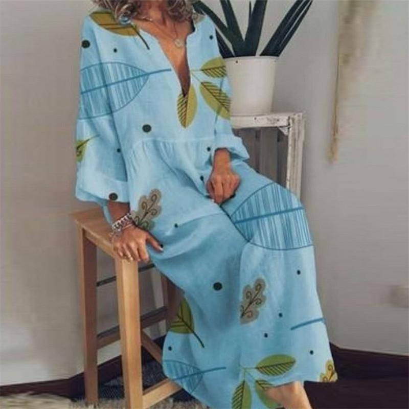 Women's V-Neck Long-Sleeved Printed Dresses