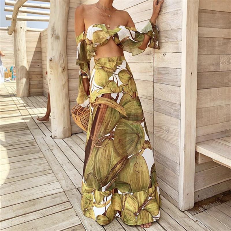 Sexy Wrapped Chest Printed Vest short sleeve Dress Suits