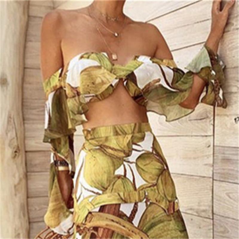 Sexy Wrapped Chest Printed Vest short sleeve Dress Suits