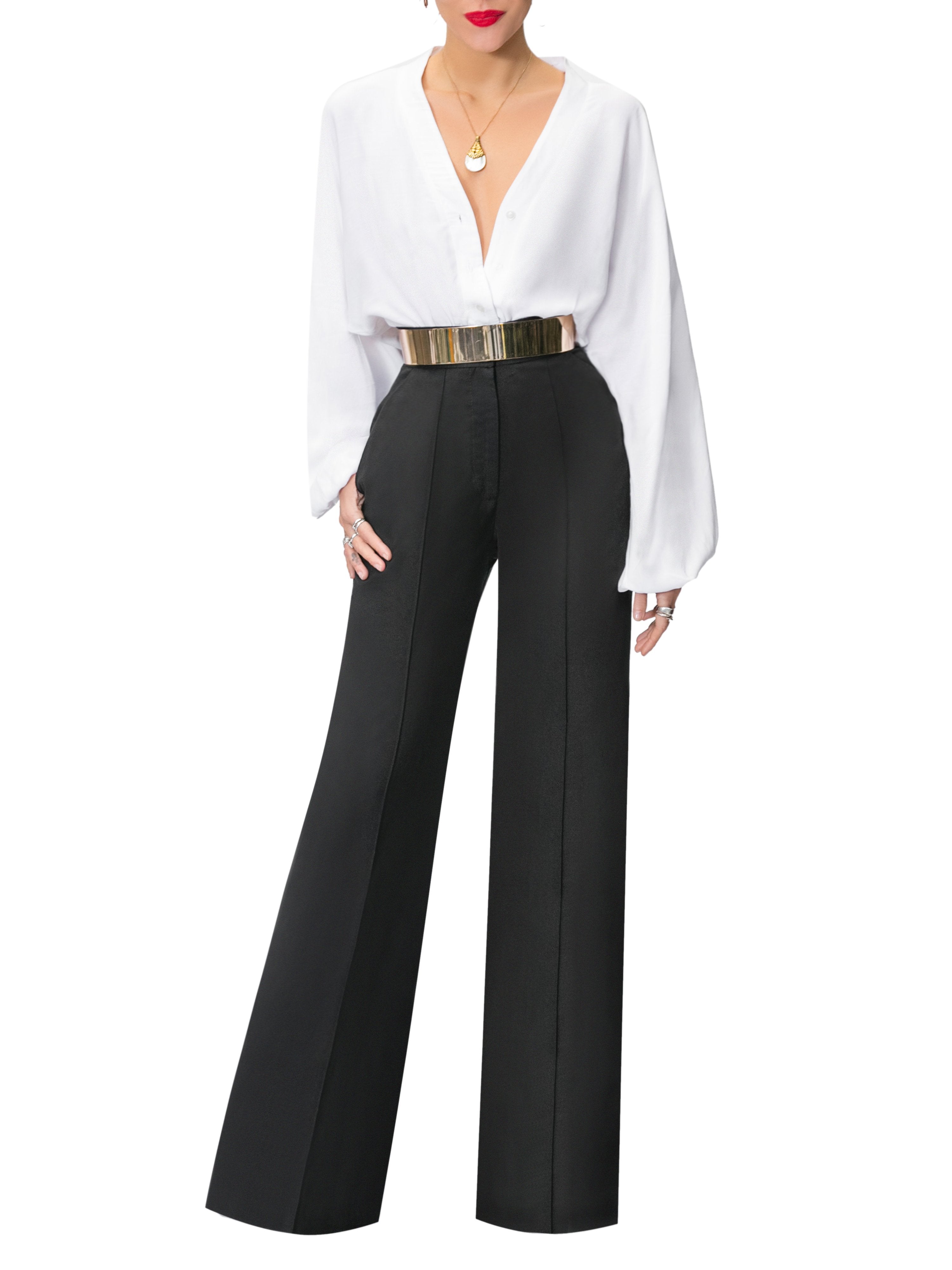 Elegant Long Sleeve Single-Breasted V Neck High-Waist Belted Suit