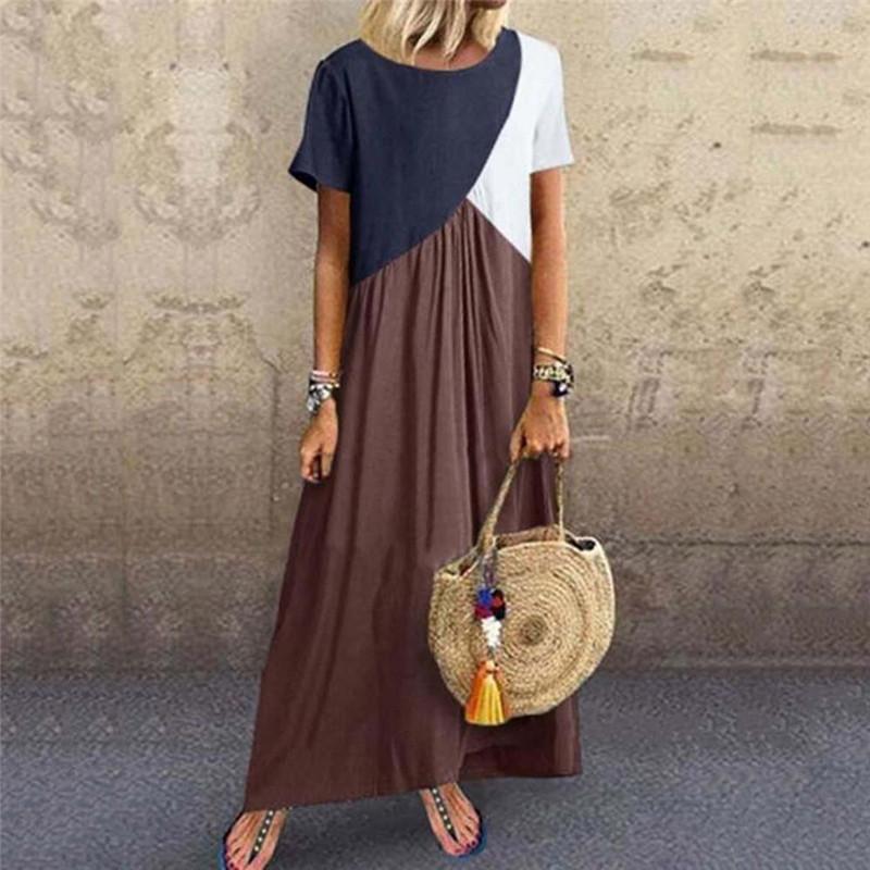 Women's Stitching Color Short-Sleeved Dress