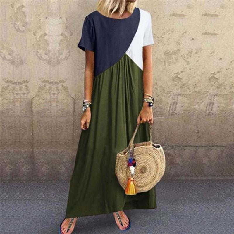 Women's Stitching Color Short-Sleeved Dress