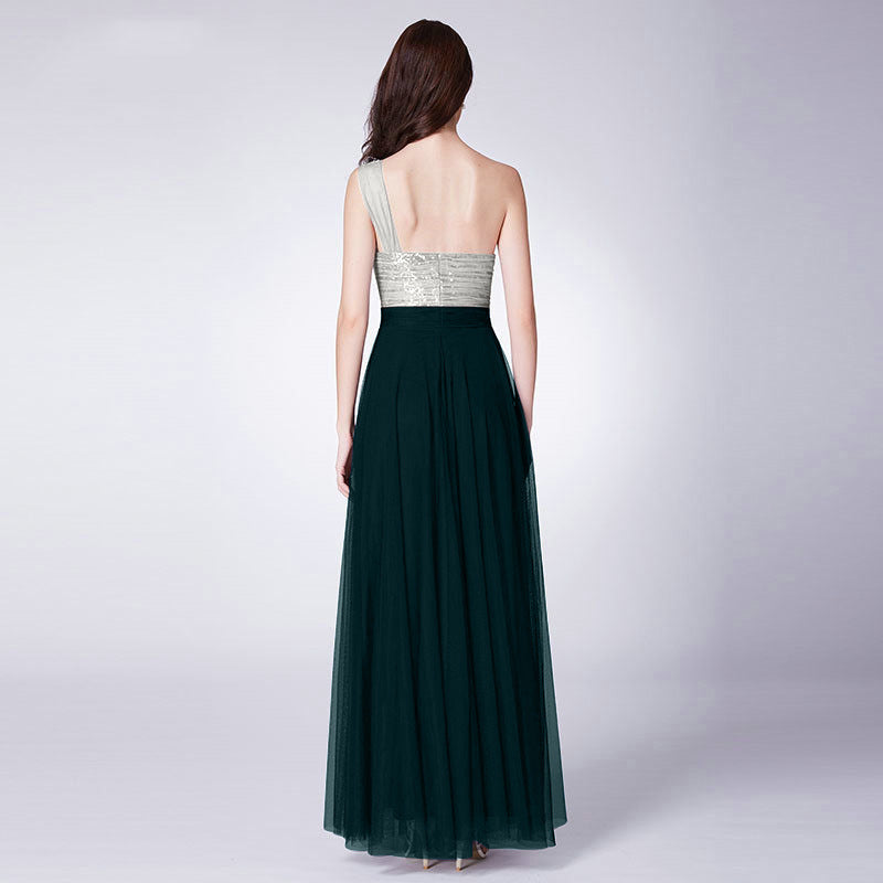 Women's Sexy Backless Sleeveless One-Shoulder Sleeve Evening Dress