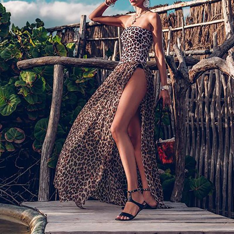 Women's Leopard Print Sleeveless Open Sleeve Sexy Dress
