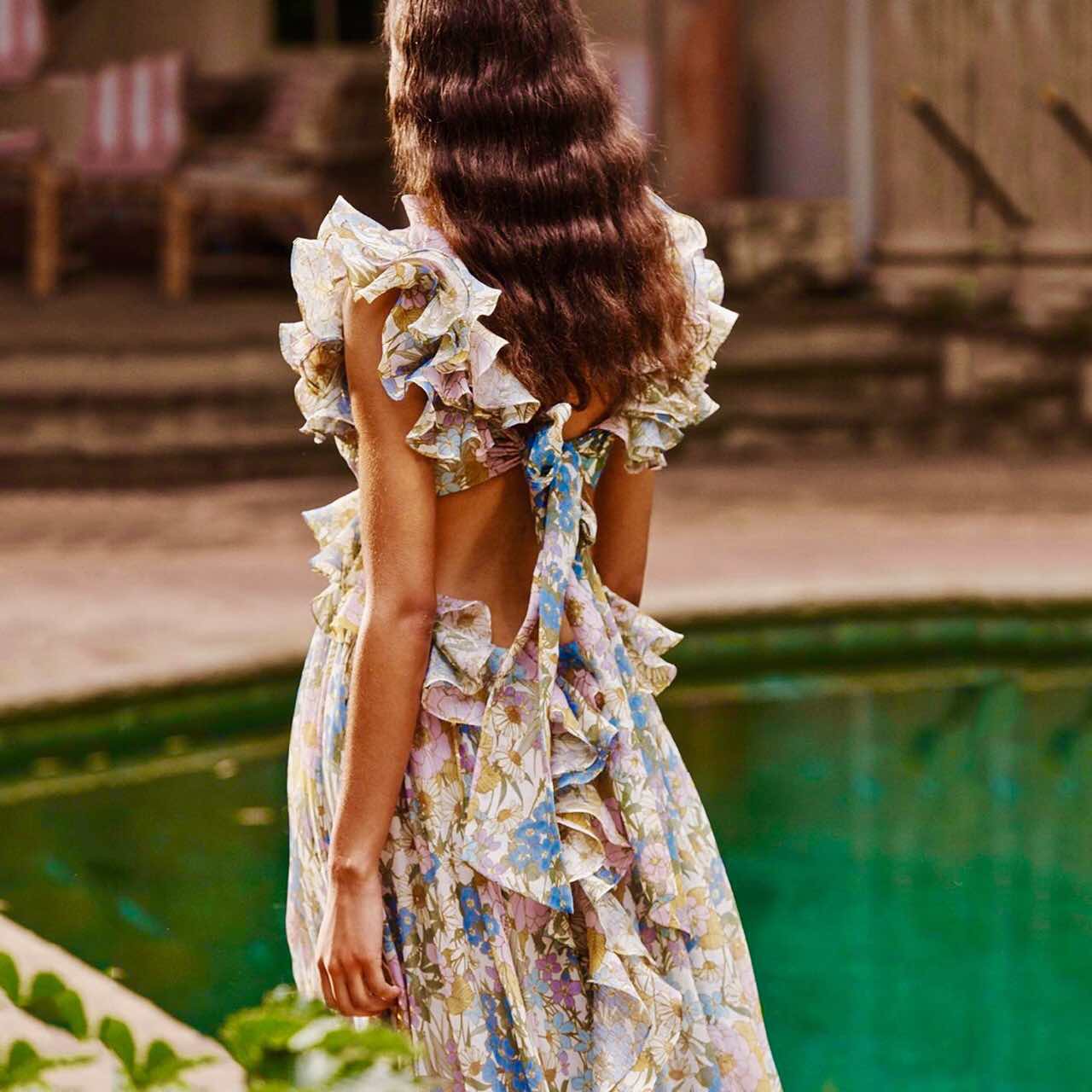 Bohemian V Neck short sleeve Floral Pattern Ruffled Resist Maxi Dress