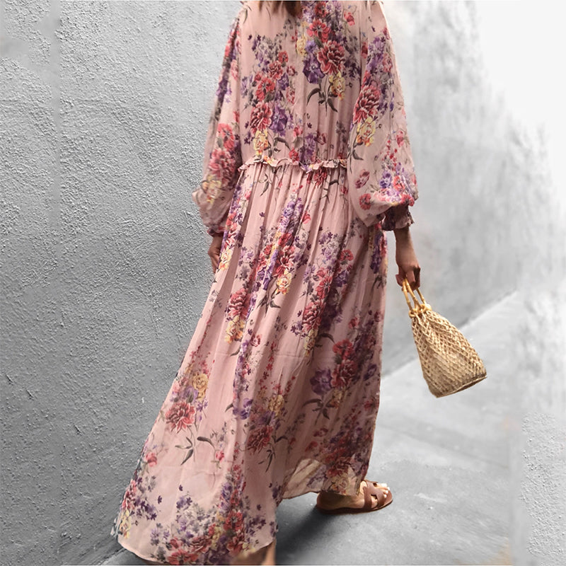 Women's Floral Print V-Neck Long Sleeve Dress