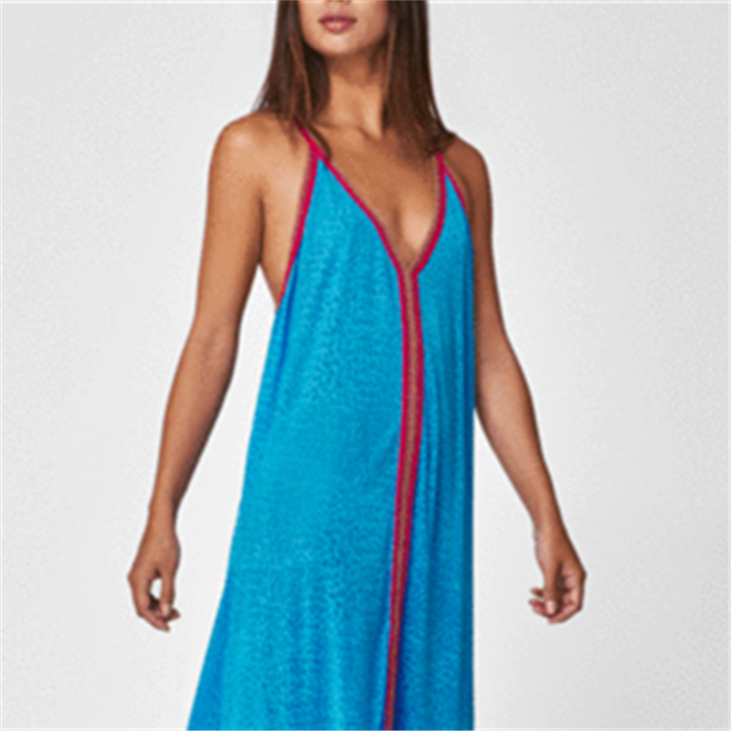 Sexy V-Neck sleeveless Sling Contrast Color Striped Loose Dresses