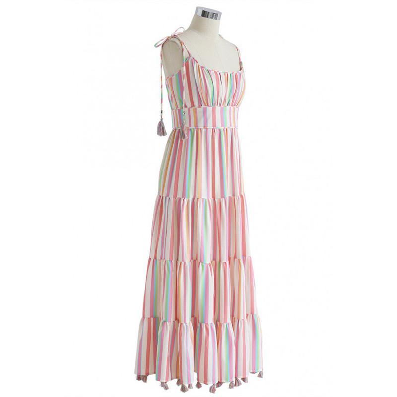 Sexy Color Striped Stitching Sling Slim sleeveless Dresses