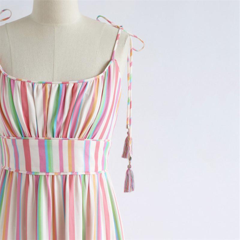 Sexy Color Striped Stitching Sling Slim sleeveless Dresses