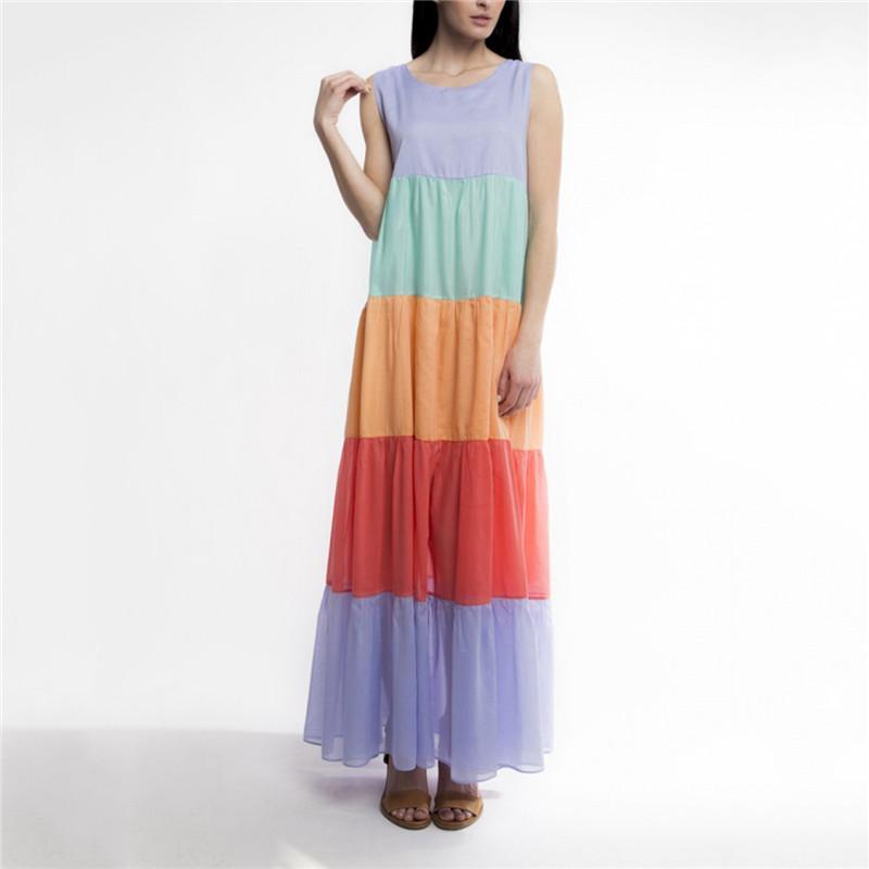 Women's Casual Color   Stitching Loose Sleeveless Dress