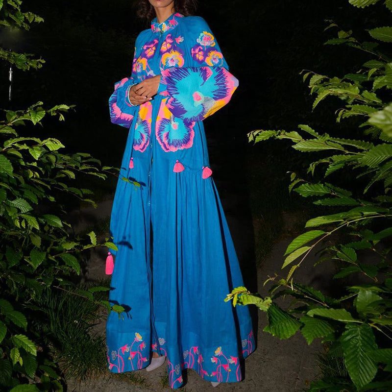 Women's Fashion Ethnic Style Eye-Catching Print long sleeves Dress