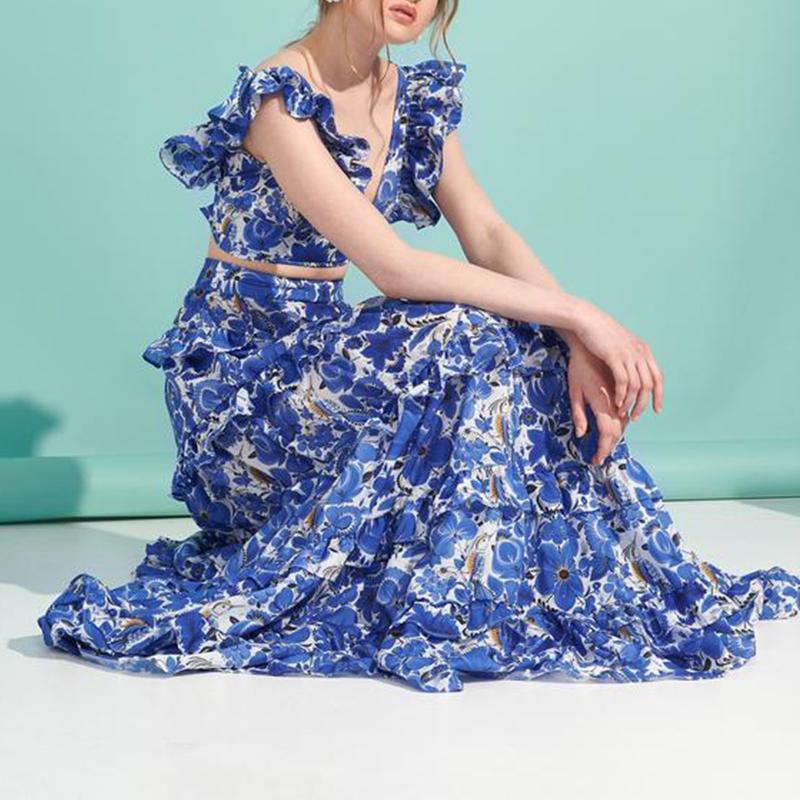 Fashion V-Neck Sleeveless Printed Pleated Dress