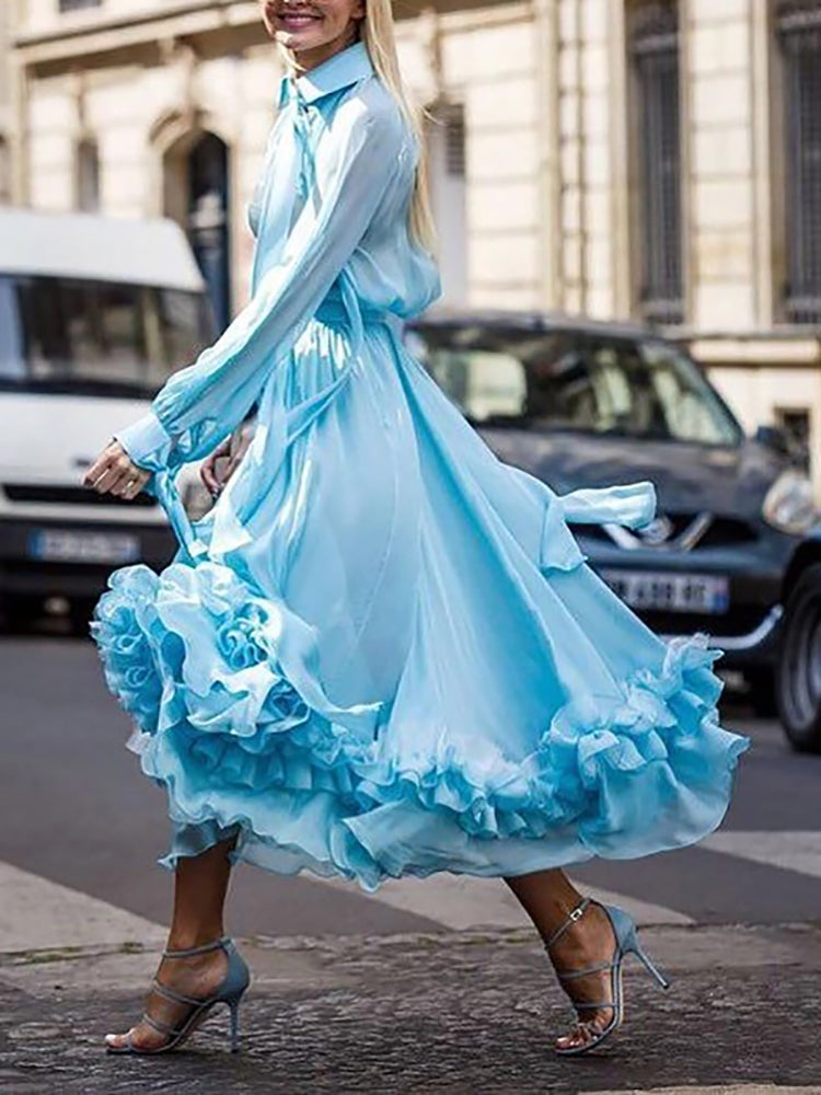 Women's Elegant Solid Color Long Sleeve Dress
