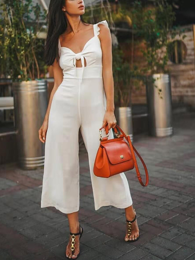 Women's Fashion Pure Colour High-Waist Jumpsuit