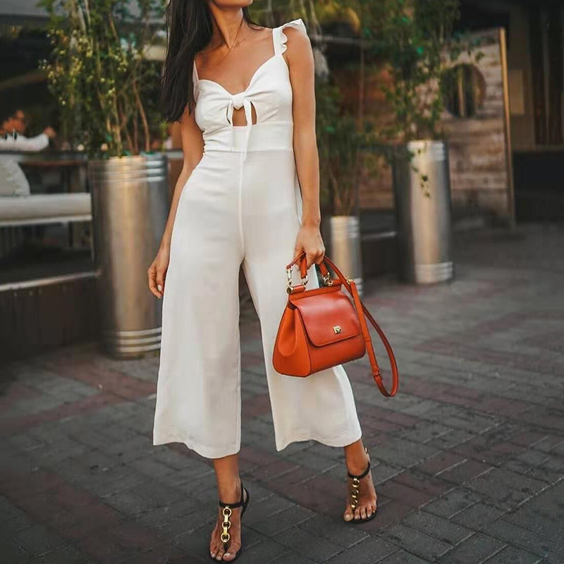 Women's Fashion Pure Colour High-Waist Jumpsuit