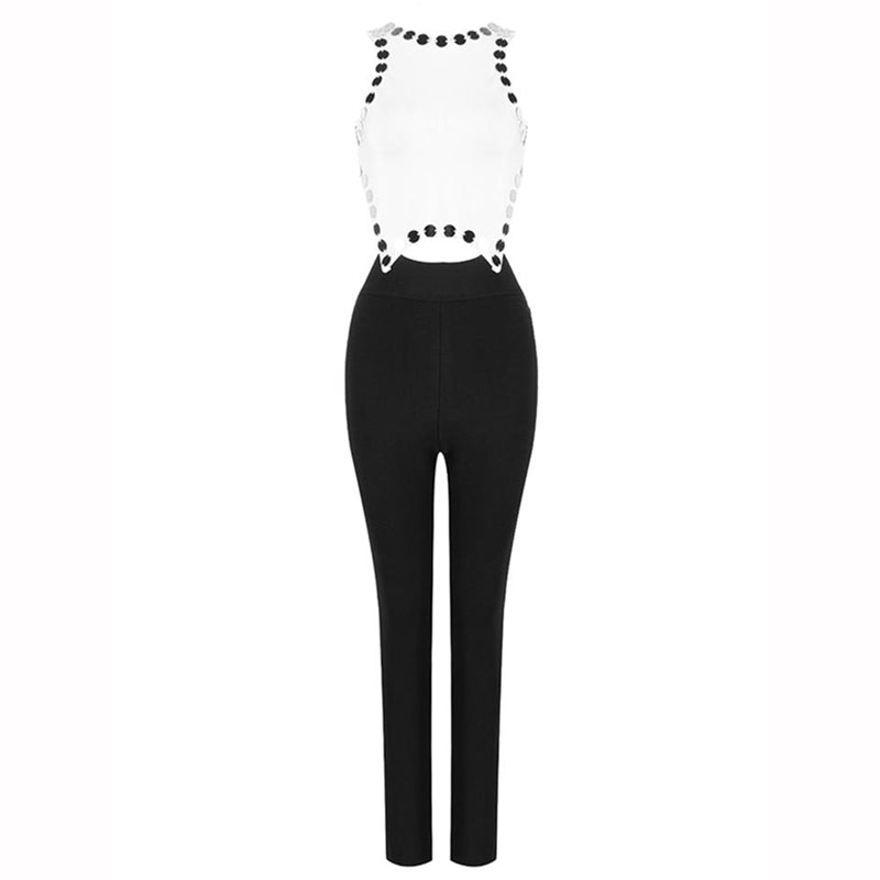 Women's Black And White Sleeveless Jumpsuit