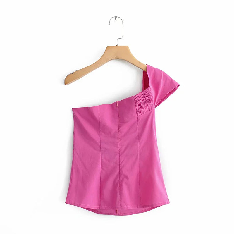 Women's Sexy Solid Color Knotted One Shoulder Asymmetrical Top