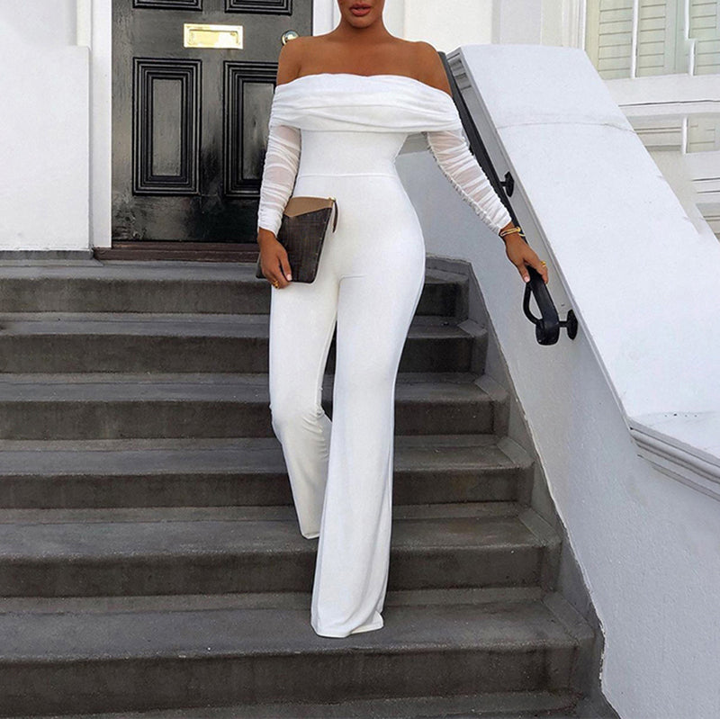 Women's Elegant Simple Sexy Solid Color One-Shoulder Jumpsuit