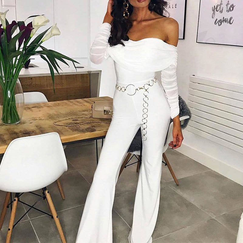 Women's Elegant Simple Sexy Solid Color One-Shoulder Jumpsuit