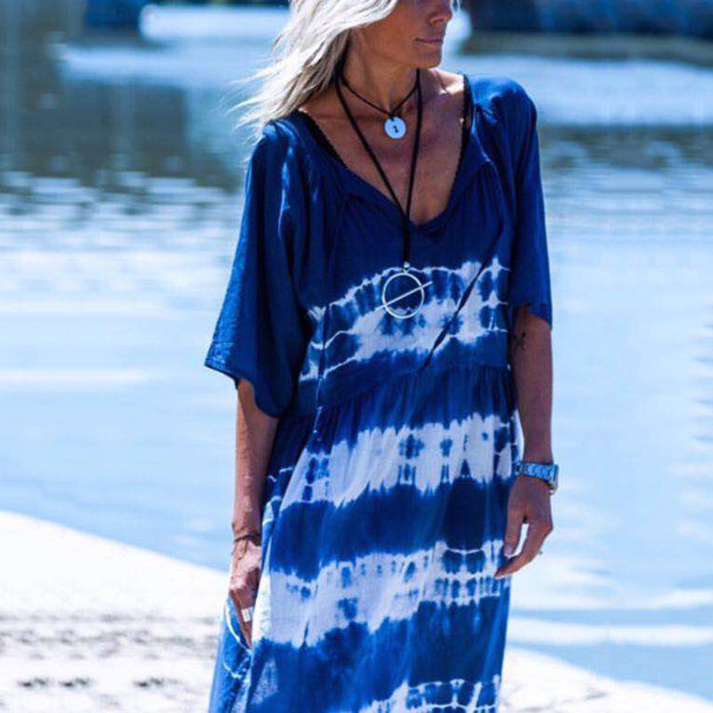 Women's Athleisure Tie-Dyed short sleeves V Neck Dress