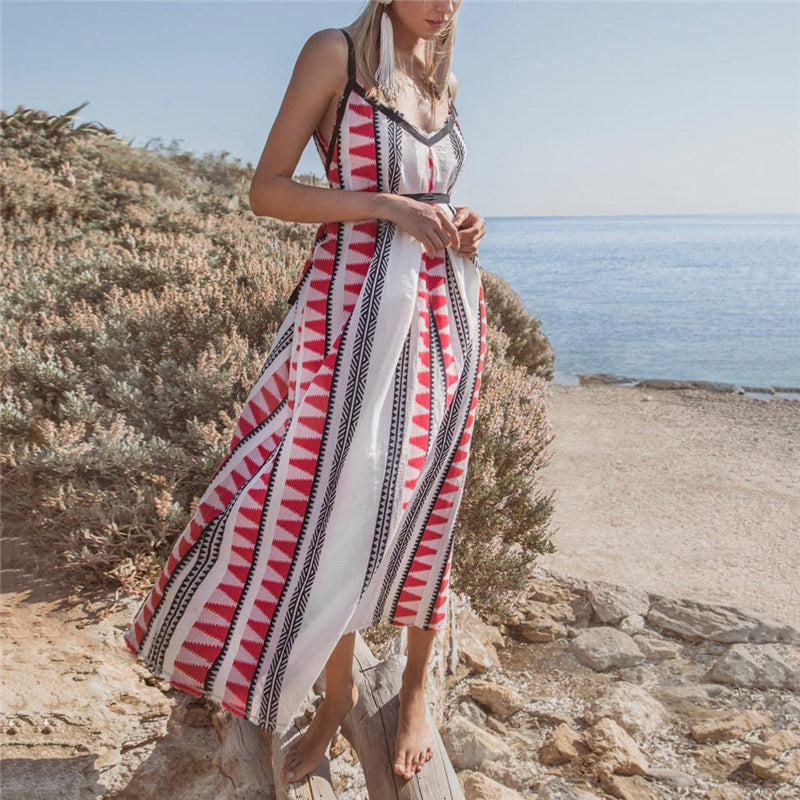 Women's Bohemian Geometric Print Sleeveless Dress