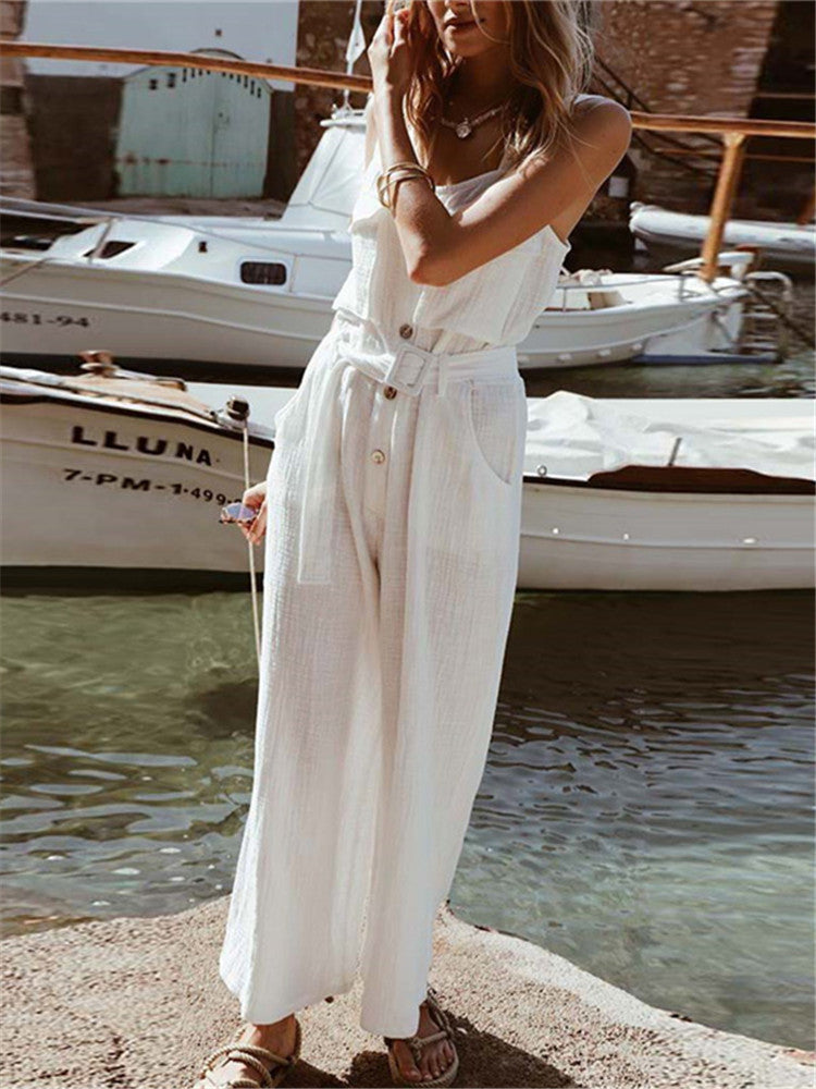 Casual Square Neck Pocket Loose Jumpsuits