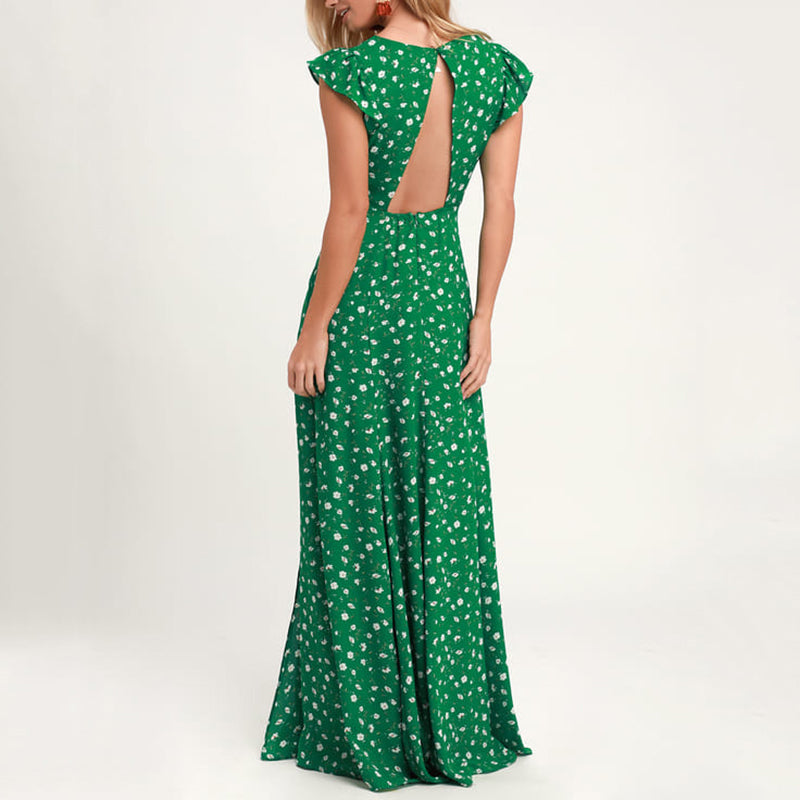 Fashion Flying short sleeves Open Back Sexy Maxi Dress