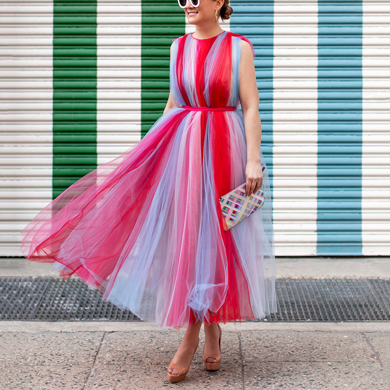 Women's Fashion Sunny Colouring Sleeveless High-Waist Dress