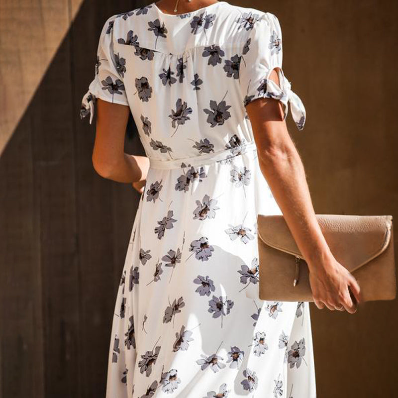 Women's Flower Print V-Neck short sleeves Dress