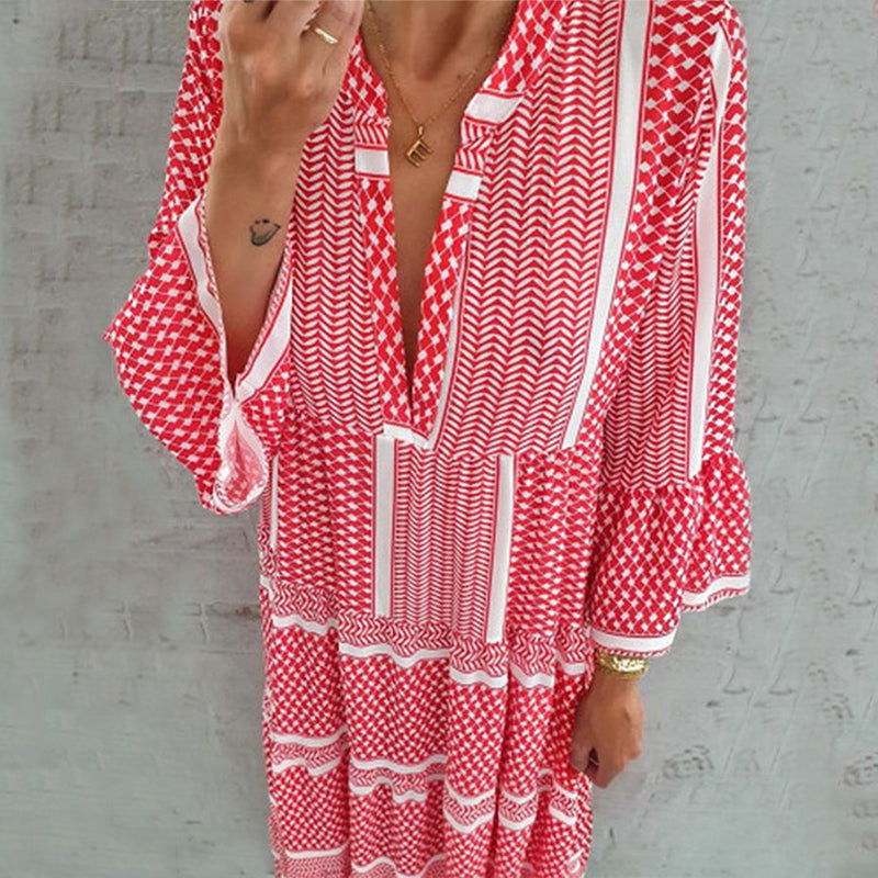 Sweet Polka Dot Cake long sleeves Deep V Neck Dress