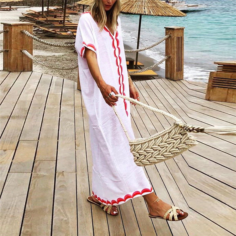 Short Sleeve Beach Robe Printed Dress