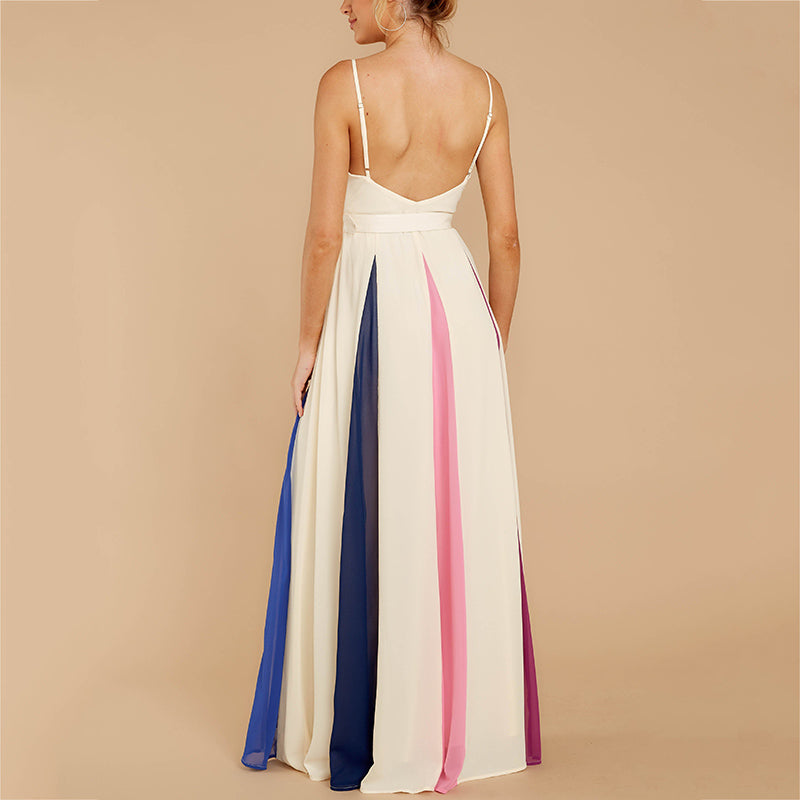 Elegant V Neck sleeveless Splicing Bare Back  Dress