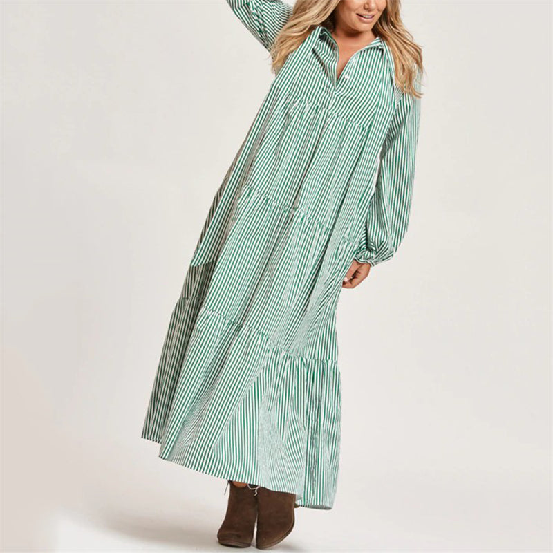 Women's Striped Lantern long sleeves Long Dress