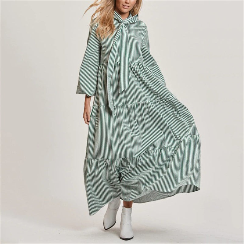 Women's Striped Lantern long sleeves Long Dress