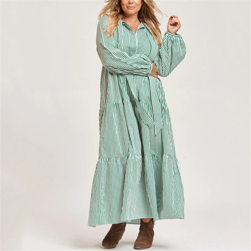 Women's Striped Lantern long sleeves Long Dress