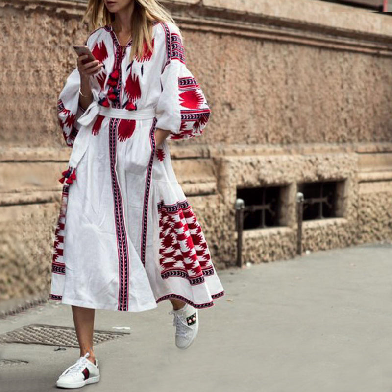 Women's Fashion Bohemian Print long sleeves Dress