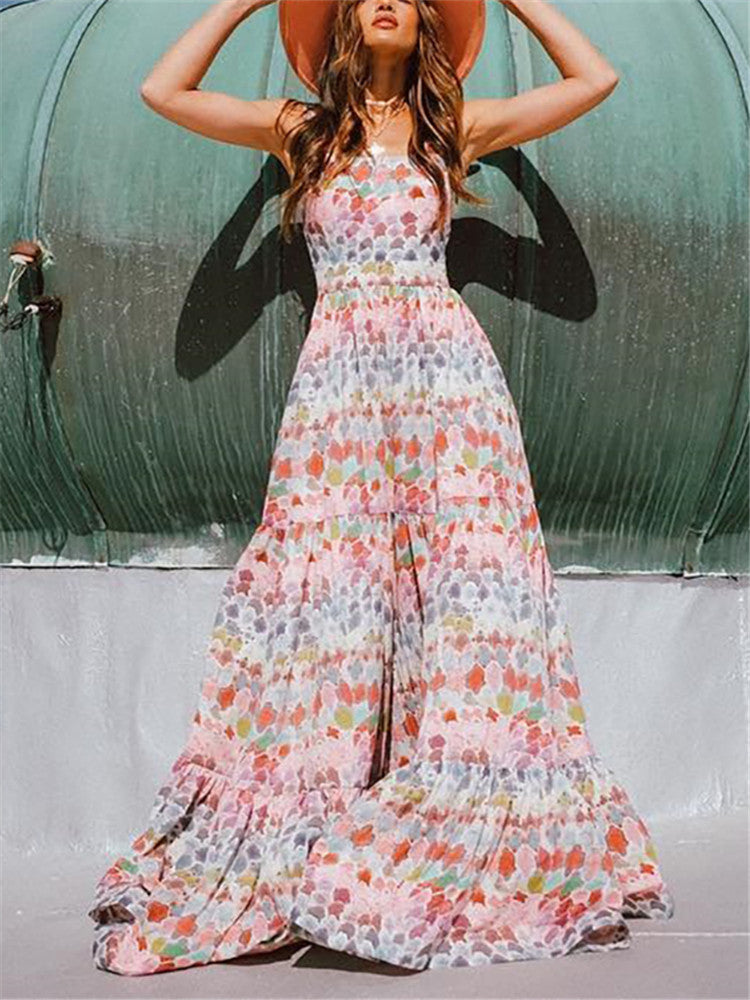 Fashion Vacation Printed Splicing Tube Top sleeveless Maxi Dress