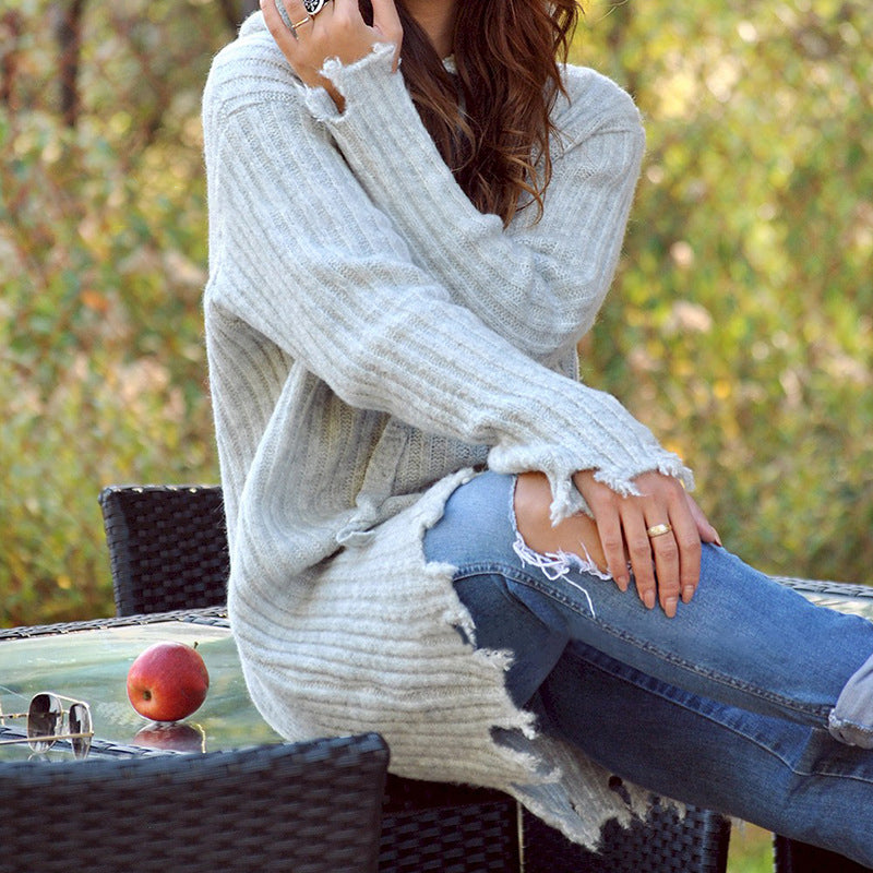 Casual Long Hooded Solid Color Loose Sweater