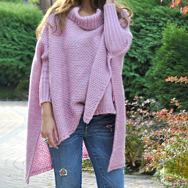 Women's Casual Pure Color Splicing Long Sleeve Loose Sweater