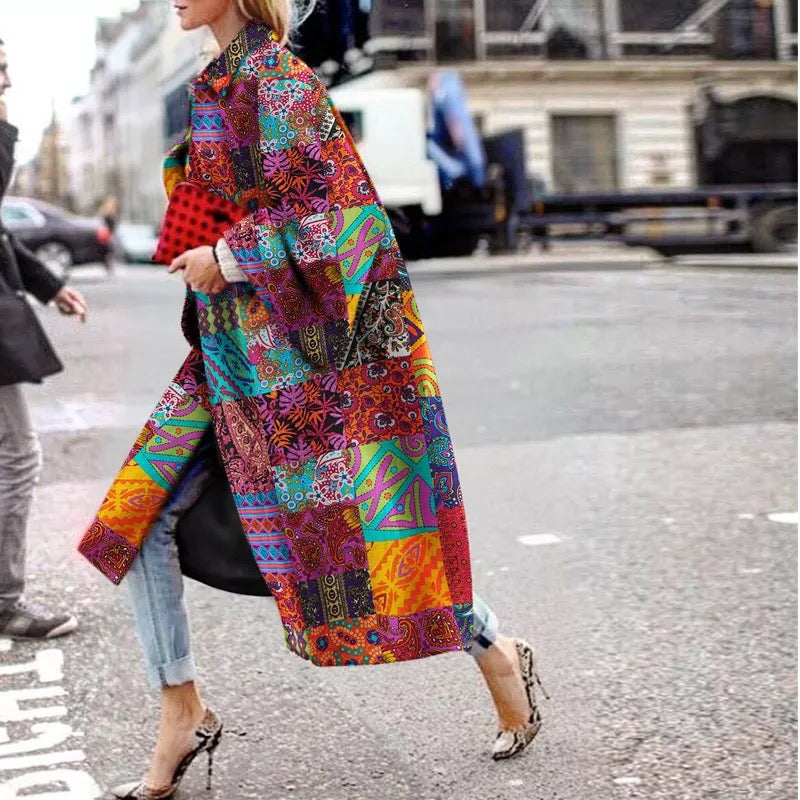 Fashion Abstract Style Print Long Down Long Coat